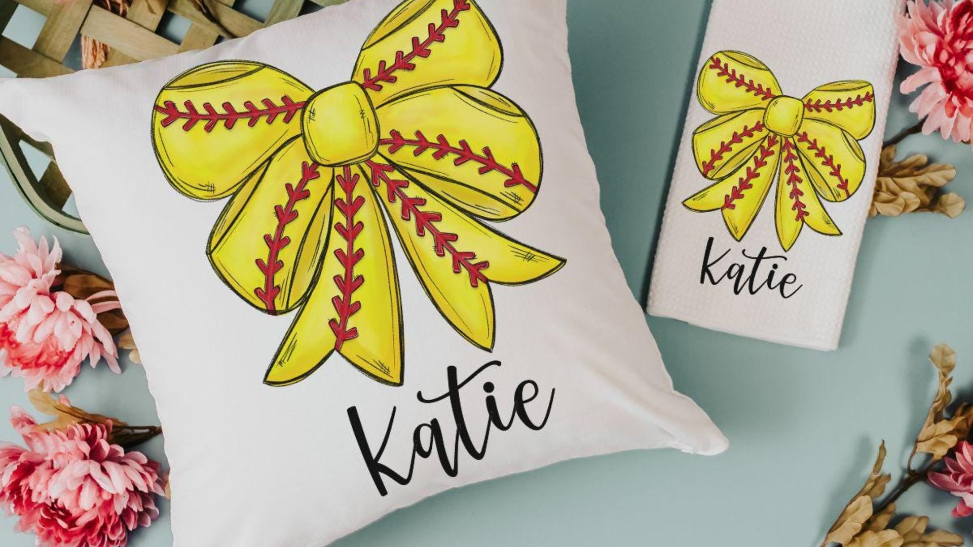 personalized softball coquette bow softball ornament wood, cute softball senior night gift, softball bow car charms for women, softball mom