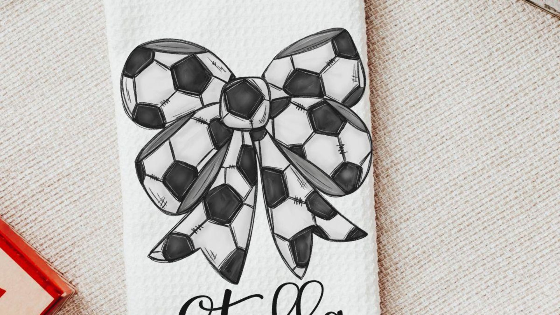 personalized soccer coquette kitchen towels for gifts, soccer bathroom decor, soccer gifts for kids, soccer senior gifts for girls, rally