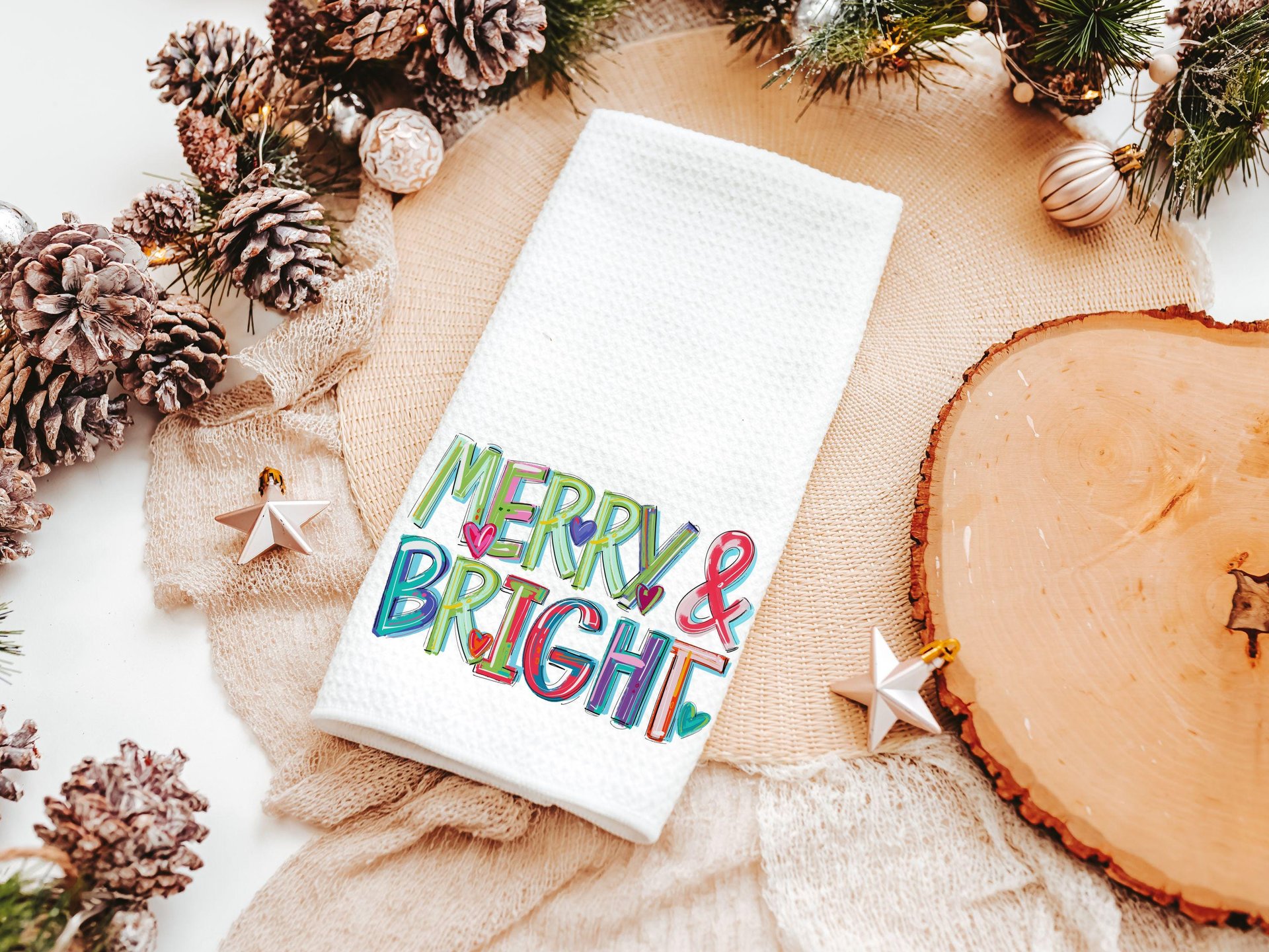 Merry and bright colorful Christmas pillow 