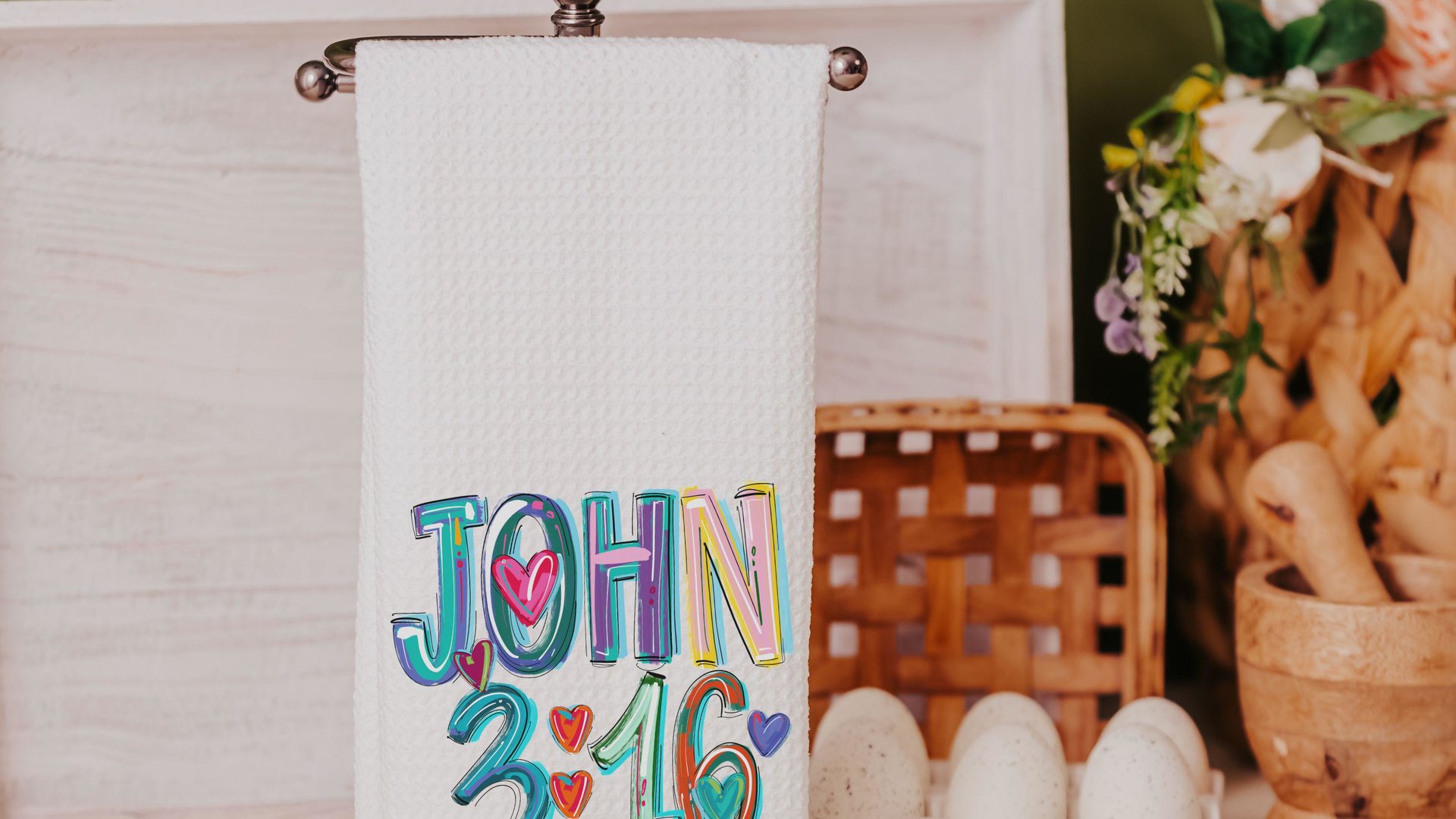 for God so loved the world colorful scripture throw pillows best sellers, John 3:16 Bible verse kitchen towel, Christian Christmas gifts for