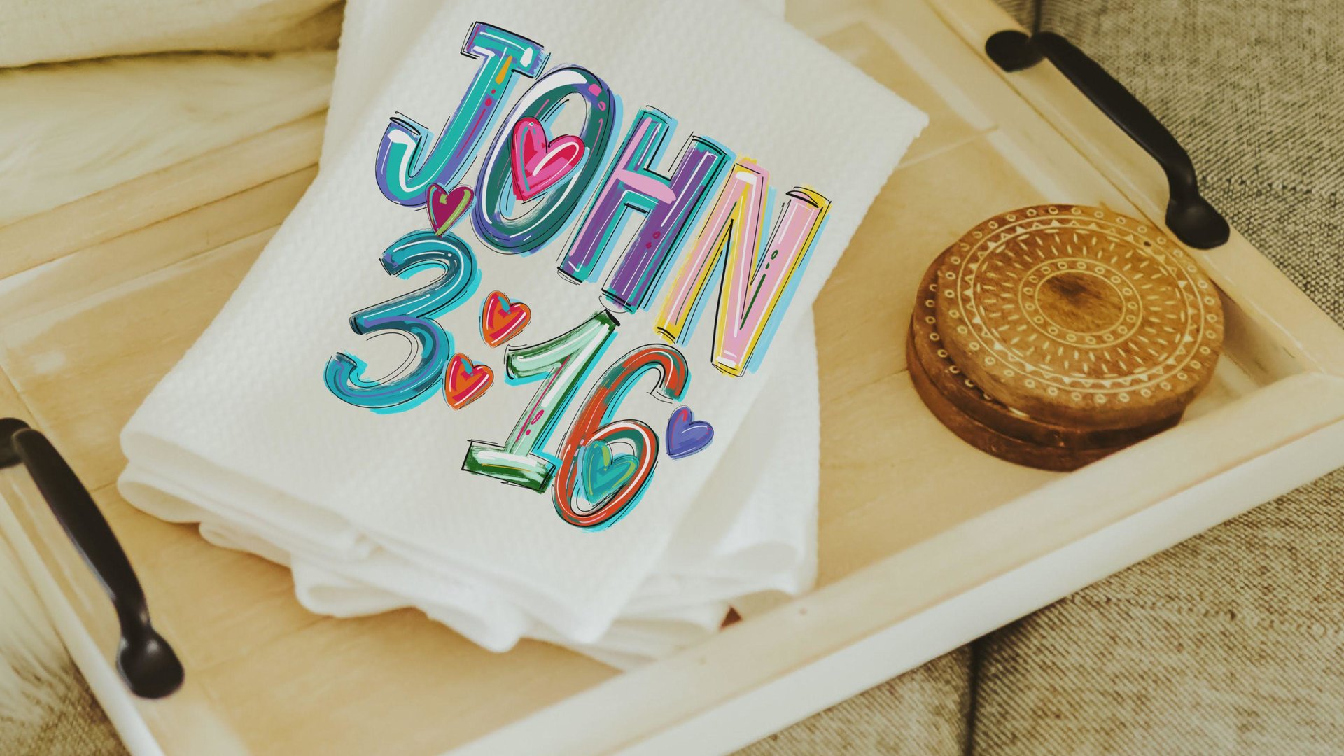 for God so loved the world colorful scripture throw pillows best sellers, John 3:16 Bible verse kitchen towel, Christian Christmas gifts for