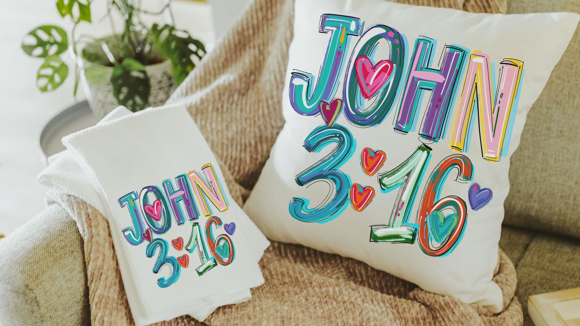 for God so loved the world colorful scripture throw pillows best sellers, John 3:16 Bible verse kitchen towel, Christian Christmas gifts for
