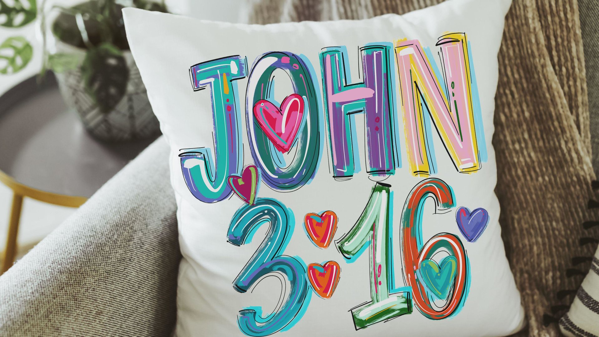 for God so loved the world colorful scripture throw pillows best sellers, John 3:16 Bible verse kitchen towel, Christian Christmas gifts for