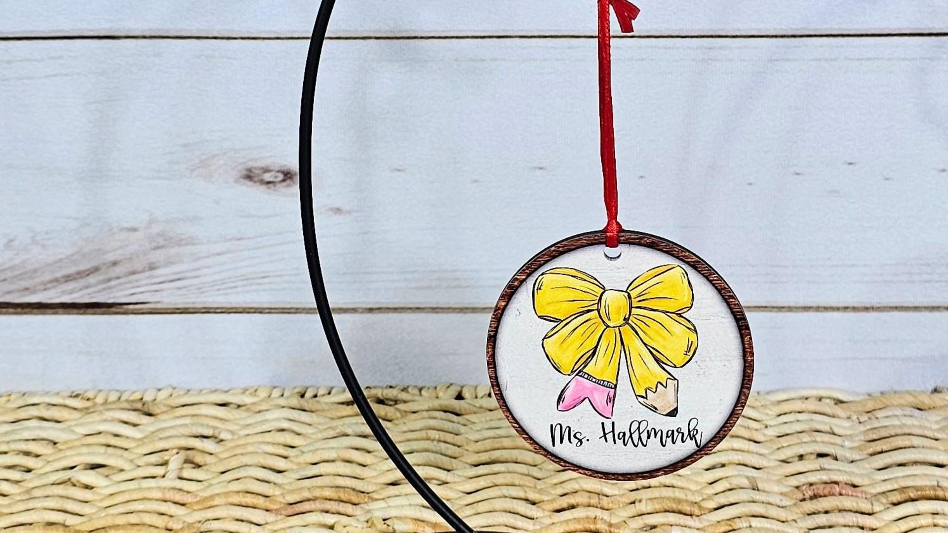 personalized pencil bow teacher ornament wood, 2026 teacher appreciation week gifts, end of year teacher gifts keepsake, teacher car charm