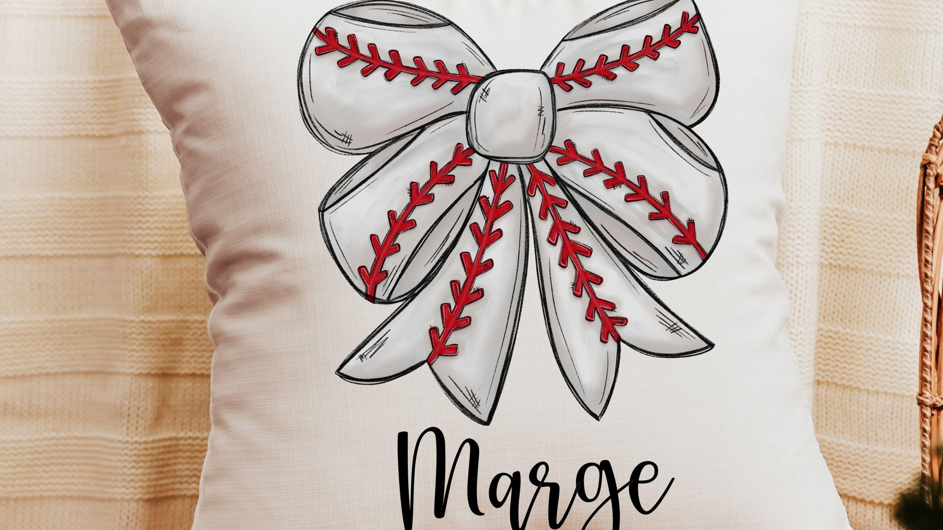 personalized girly baseball throw pillow cover 18x18, baseball coquette kitchen towels with name, cute baseball mom gifts, rally towel, best