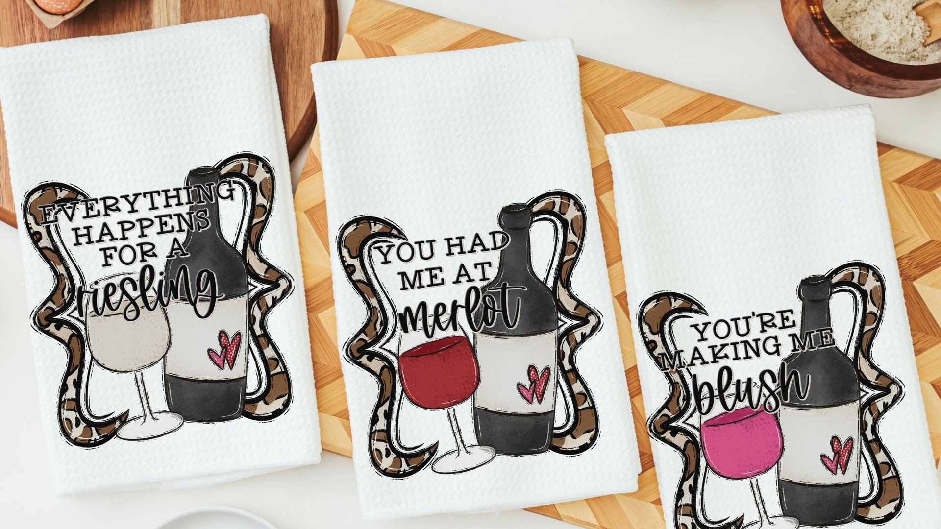 everything happens for a Riesling funny wine kitchen towels for friends, wine bar accessories, wine gifts for women, you had me at merlot