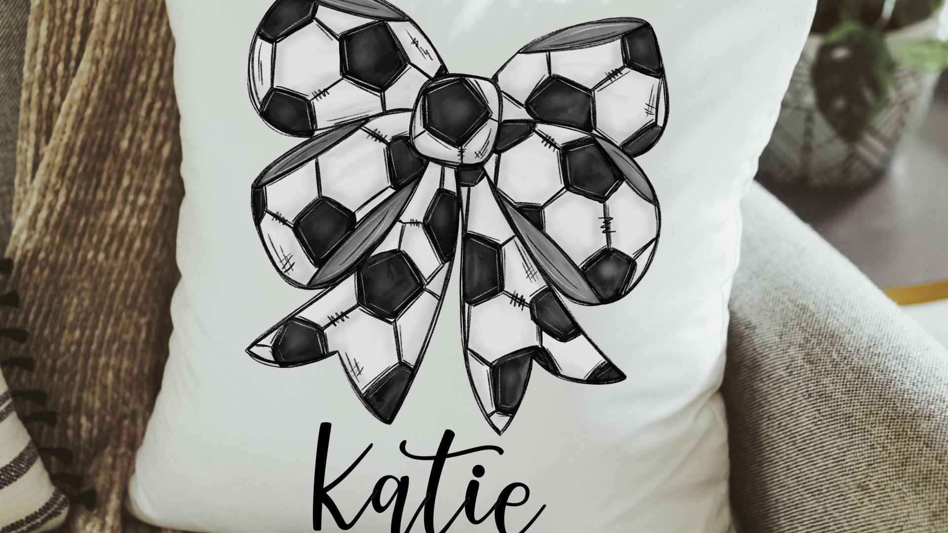 personalized soccer coquette bow throw pillow with name, soccer gifts for girls, cute soccer senior gifts for daughter, soccer rally towels