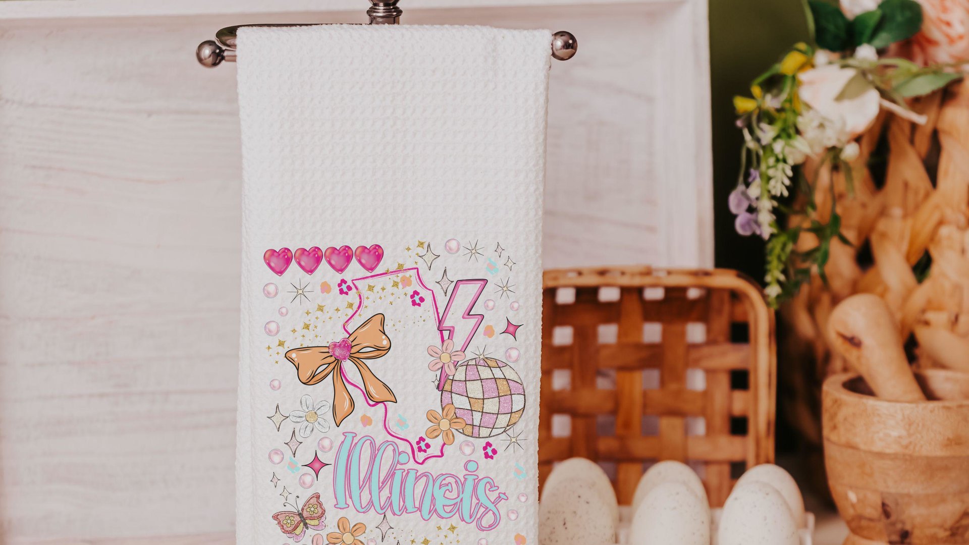 illinois pillow for bed, preppy throw pillows for dorm, moving to Chicago Illinois gifts, whimsical coquette kitchen towels decorative hand