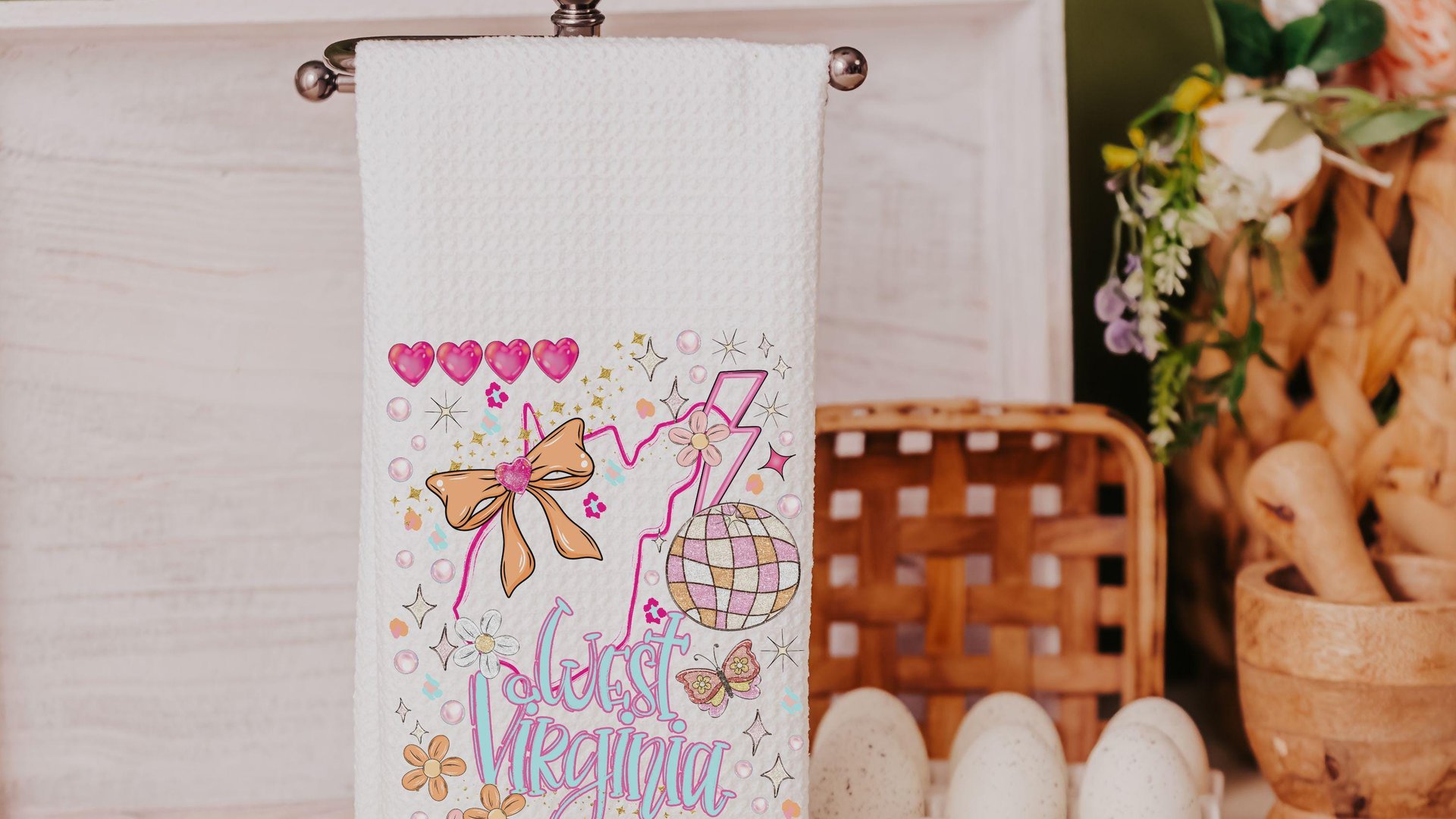 WV pillows for bed, preppy throw pillows for dorm, Charleston West Virginia gifts for women, whimsical coquette kitchen towels decorative