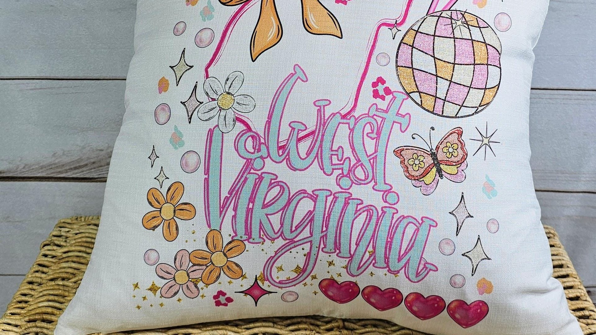 WV pillows for bed, preppy throw pillows for dorm, Charleston West Virginia gifts for women, whimsical coquette kitchen towels decorative