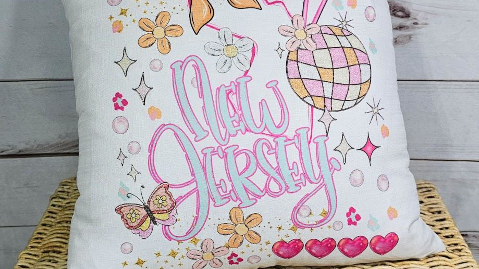 New Jersey throw pillow for bed trendy home decor, New Jersey gifts, coquette room decor pink preppy kitchen towels for gifts, college care