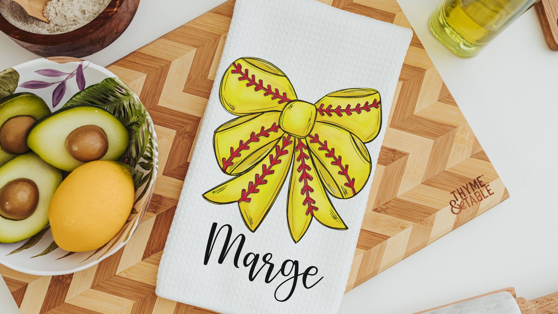 personalized softball coquette bow softball throw pillows for bed cute softball mom gift set for women, softball bow kitchen towels for gift