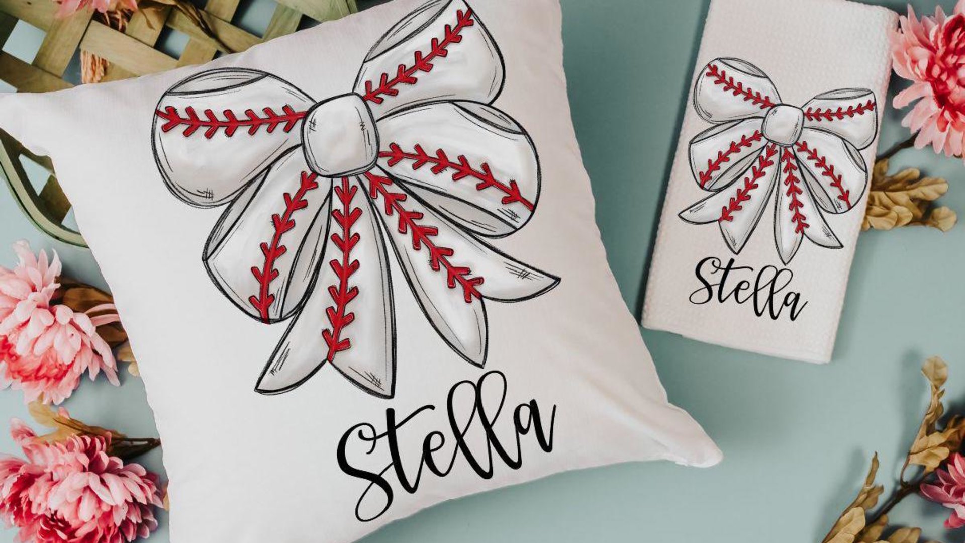 personalized baseball coquette bow throw pillows with name, baseball mom gifts, baseball girl baseball bow ornament wood, baseball rally