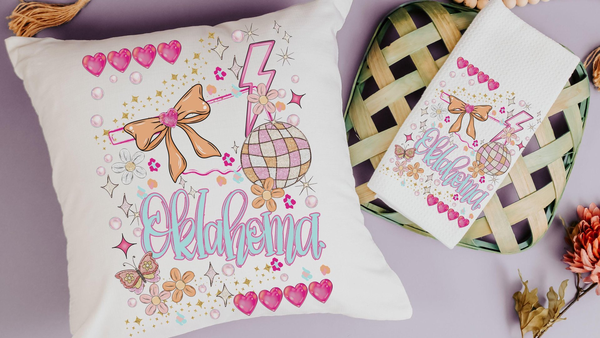 custom Oklahoma pillow for couch, pink preppy pillows for bed, Oklahoma gifts, coquette room decor, Oklahoma state throw pillow covers 18 x