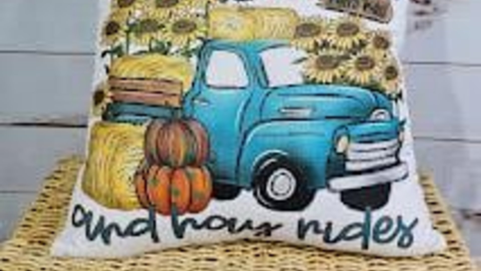 fall vibes and hayrides fall throw pillow covers 18 x 18, blue truck and pumpkin pillows for couch, sunflower gifts for women, autumn decor