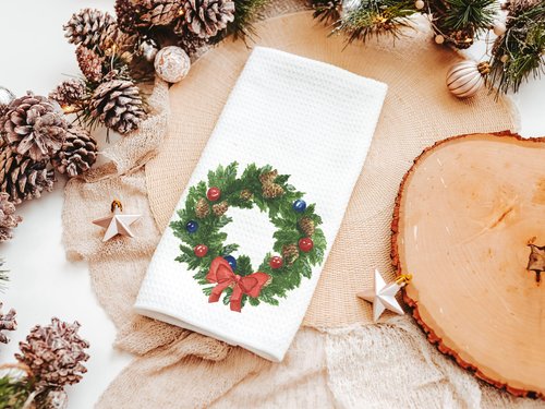 watercolor wreath Christmas ornament 2026, cozy Christmas decor for home, Christmas gifts for new homeowners, Christmas throw pillows for