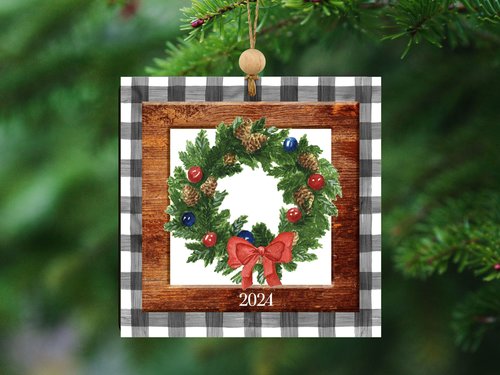 watercolor wreath Christmas ornament 2026, cozy Christmas decor for home, Christmas gifts for new homeowners, Christmas throw pillows for