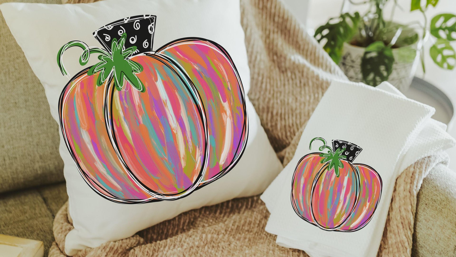 watercolor pumpkin throw pillow for bed trendy fall decor for home, autumn pillow covers 18x18, Thanksgiving hostess gifts for women, cute