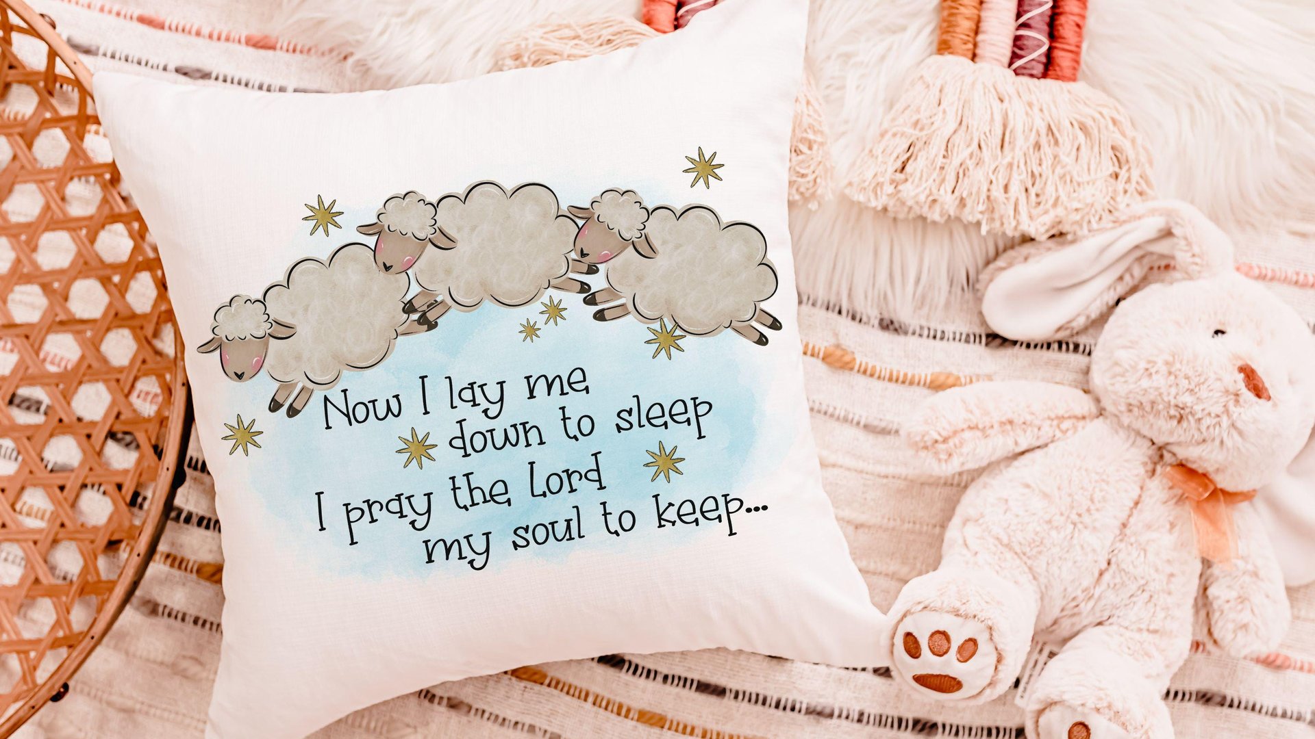 now I lay me down to sleep bedtime prayer throw pillow for kids, Christian nursery decor, baptism gift for grandson, christening gifts for