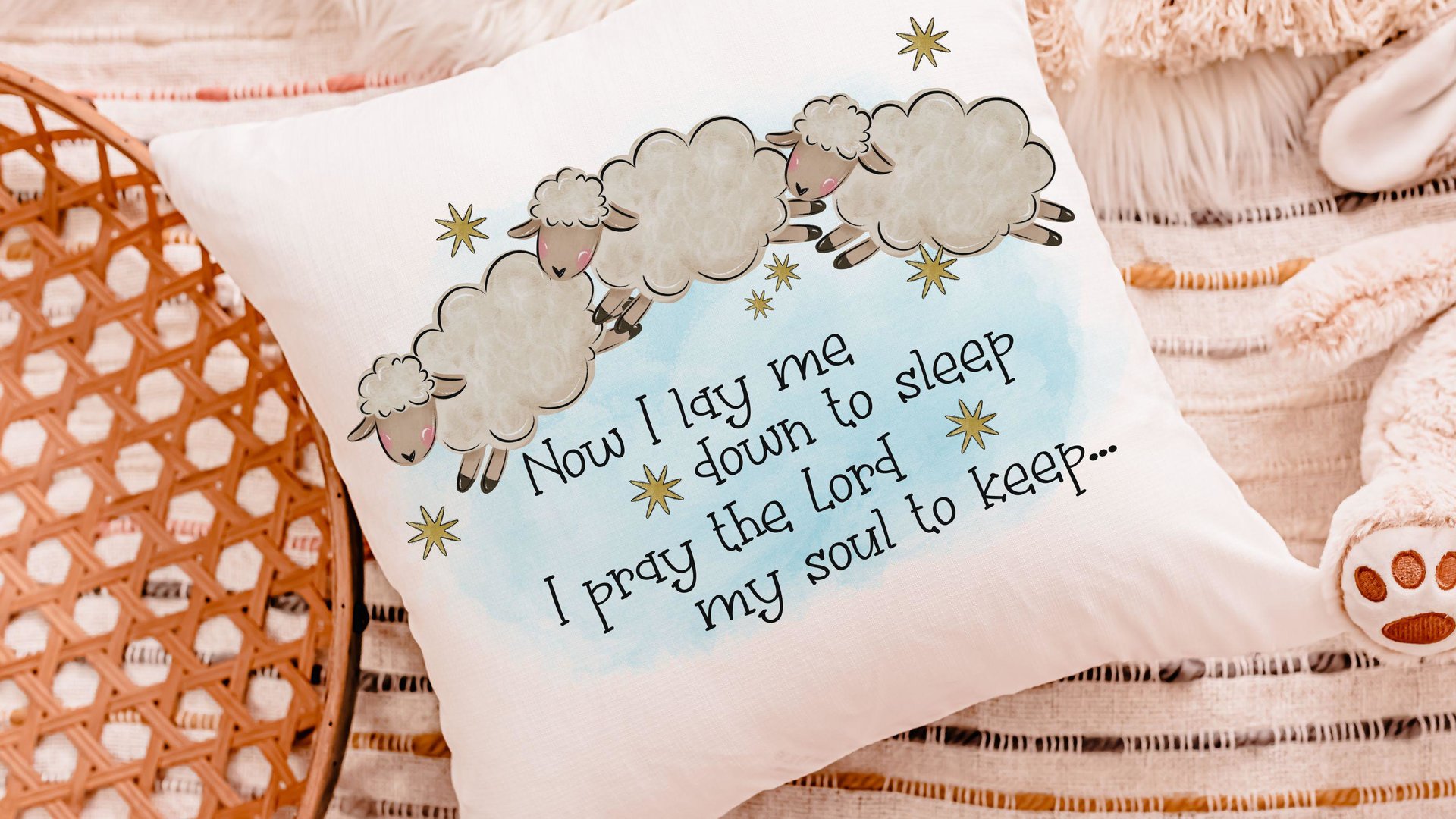 now I lay me down to sleep bedtime prayer throw pillow for kids, Christian nursery decor, baptism gift for grandson, christening gifts for