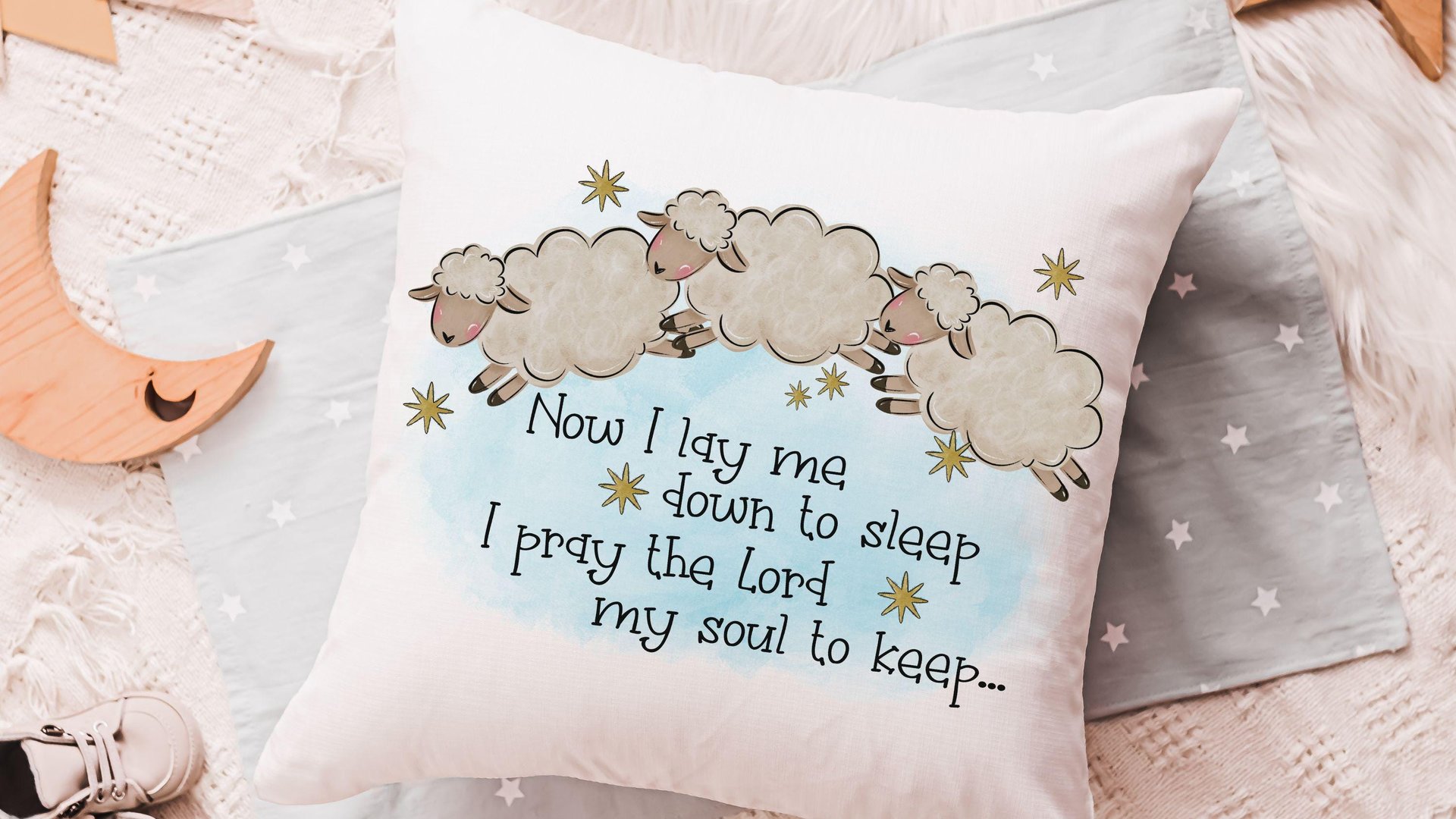 now I lay me down to sleep bedtime prayer throw pillow for kids, Christian nursery decor, baptism gift for grandson, christening gifts for