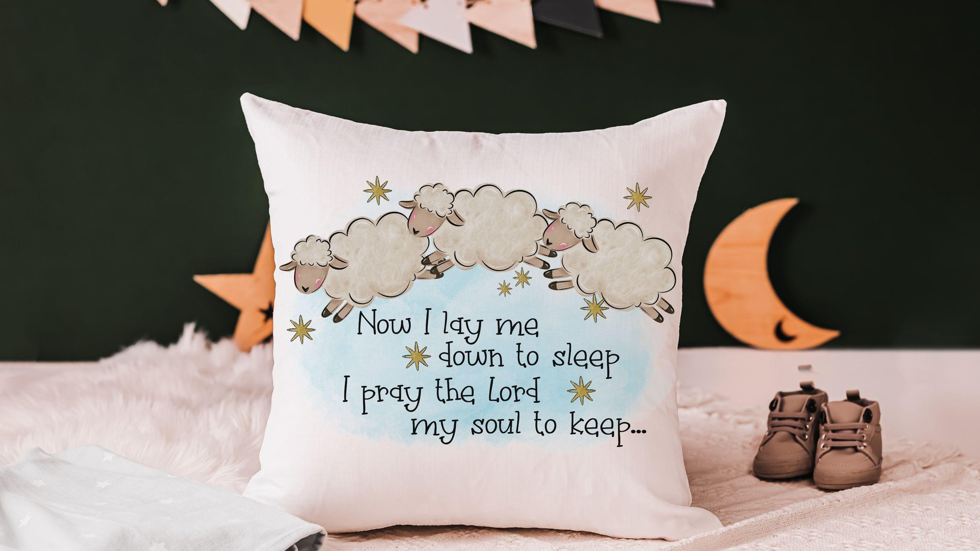 now I lay me down to sleep bedtime prayer throw pillow for kids, Christian nursery decor, baptism gift for grandson, christening gifts for