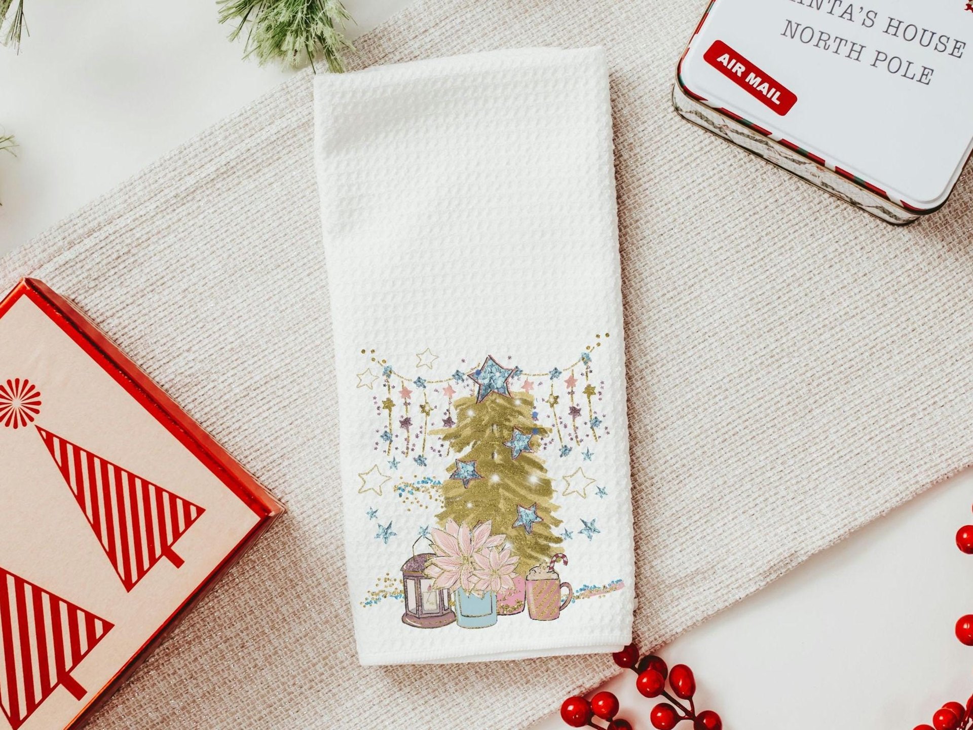 tis the season Christmas kitchen towels set of 3, RV Christmas decor, pink Christmas decorations, Christmas bathroom towels, Christmas gifts