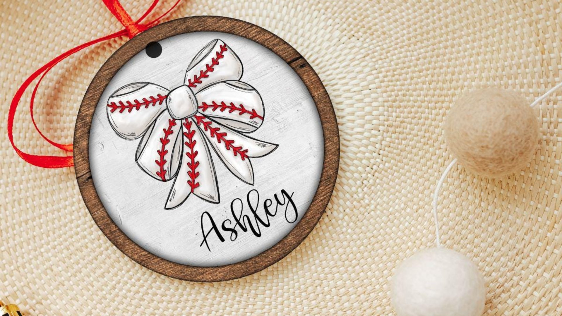 personalized little sister biggest fan baseball Christmas ornament handmade, baseball mom coquette ornaments wood, girly baseball cheer gift