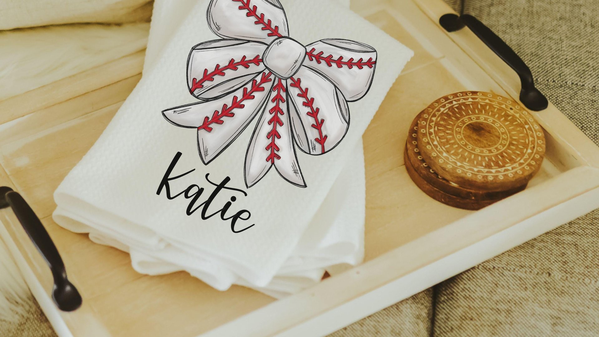 personalized girly baseball throw pillow cover 18x18, baseball coquette kitchen towels with name, cute baseball mom gifts, rally towel, best