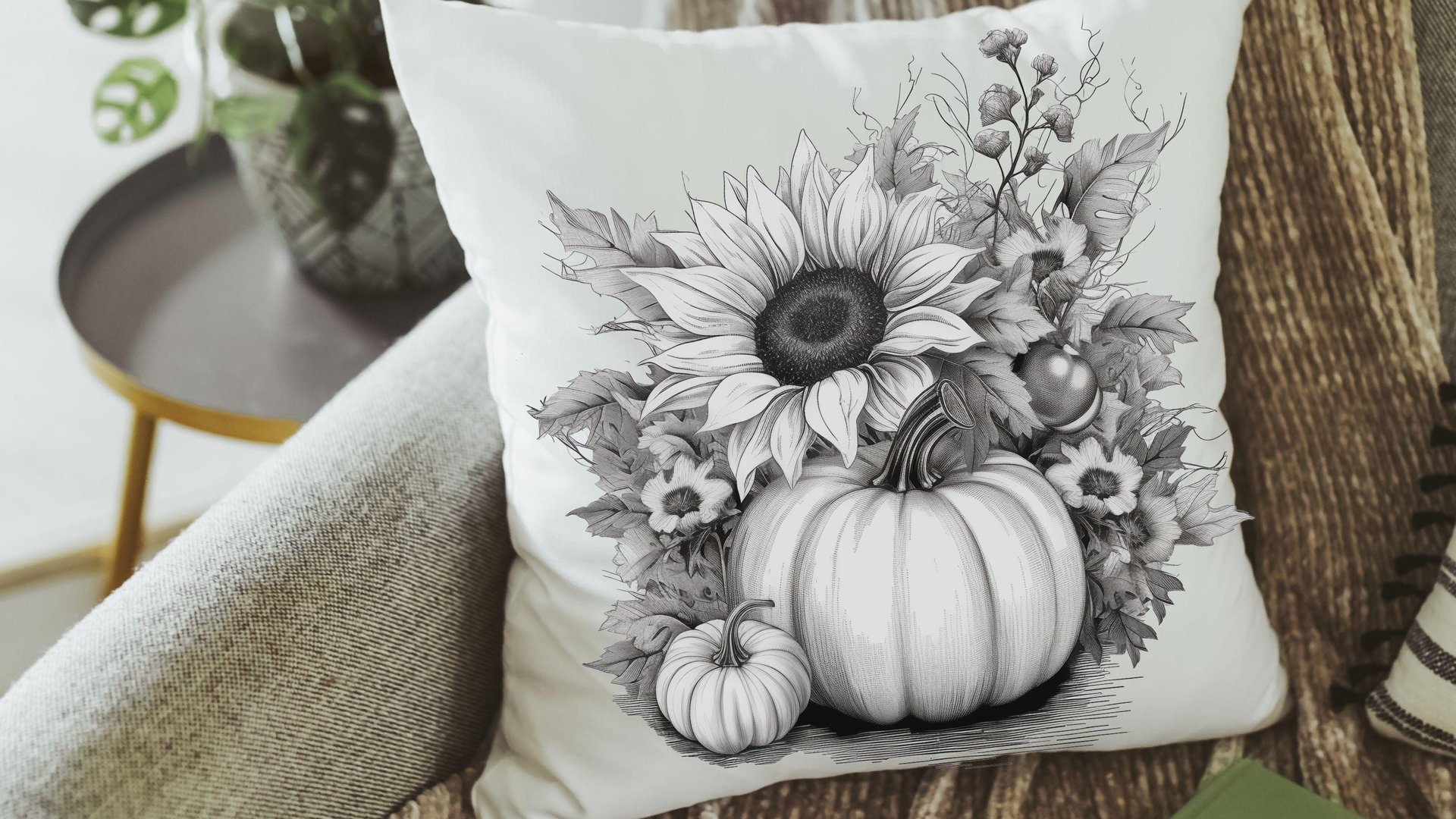 black and white sunflower throw pillows for couch modern farmhouse decor, trendy pumpkin accent pillow for chair, sunflower gifts for Mom