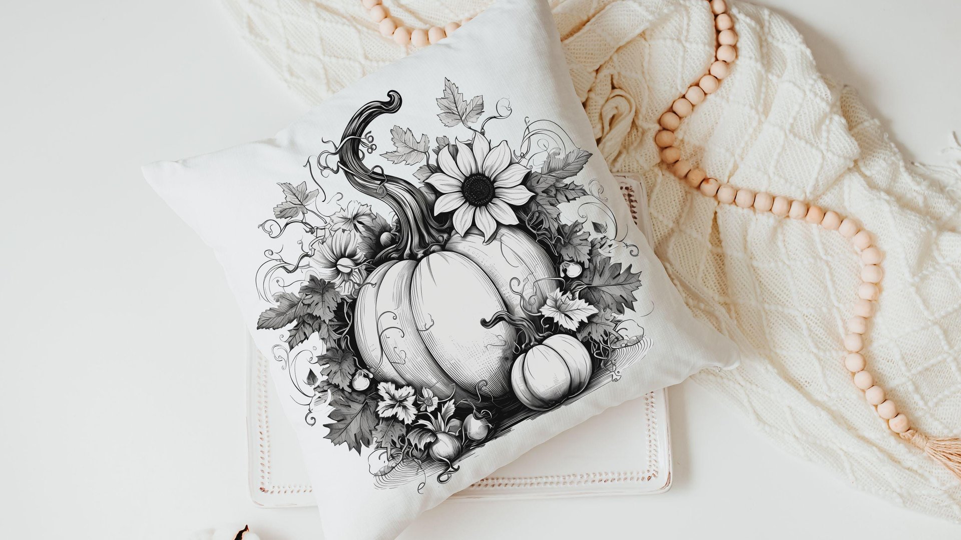 black and white pumpkin throw pillows for couch modern farmhouse decor, Thanksgiving hostess gifts for women, October birthday gifts for her
