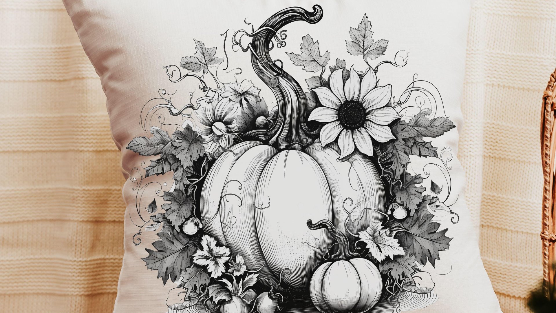 black and white pumpkin throw pillows for couch modern farmhouse decor, Thanksgiving hostess gifts for women, October birthday gifts for her