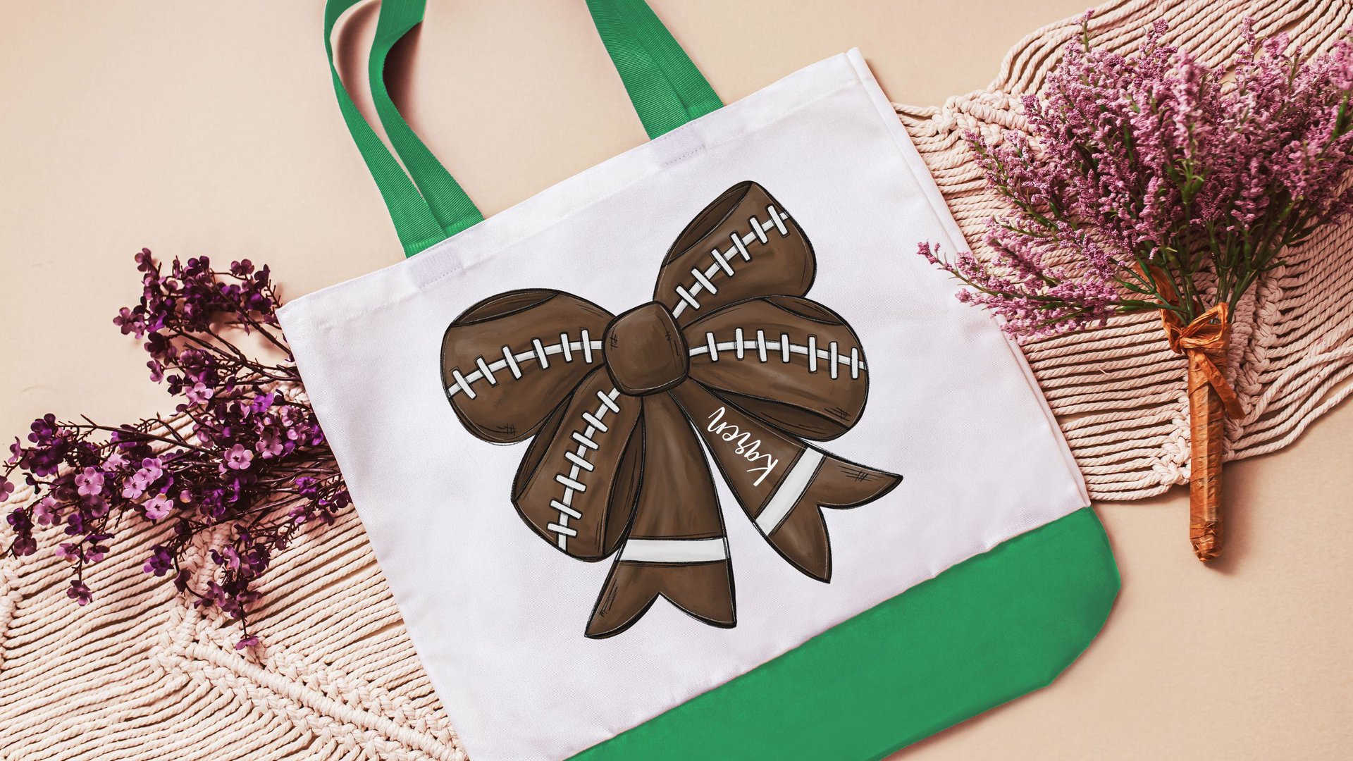 personalized football coquette tote bag for school, cute football cheerleader graduation gift for girls, football mom gifts from son, flag