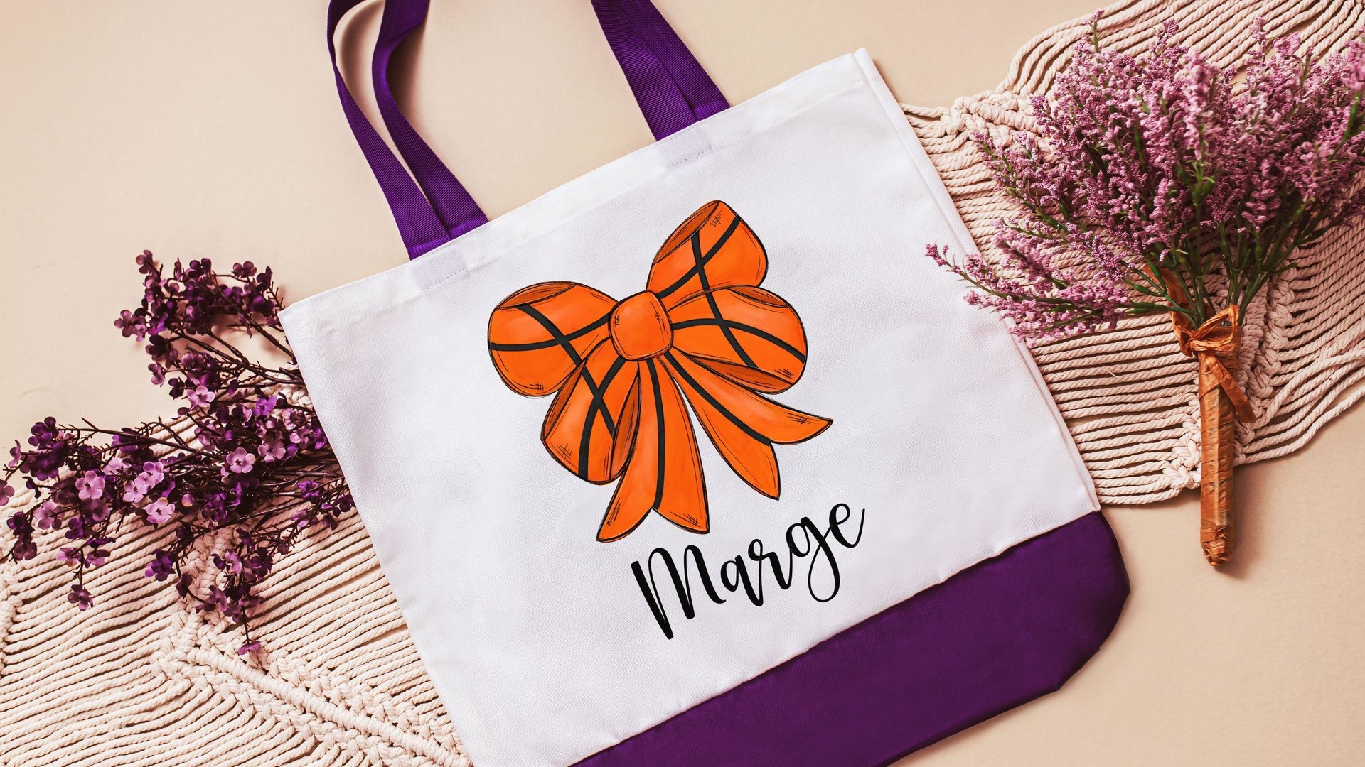 personalized girly basketball tote bag for books, cute basketball senior gifts for girls, unique gifts for teenage girls, game day tote