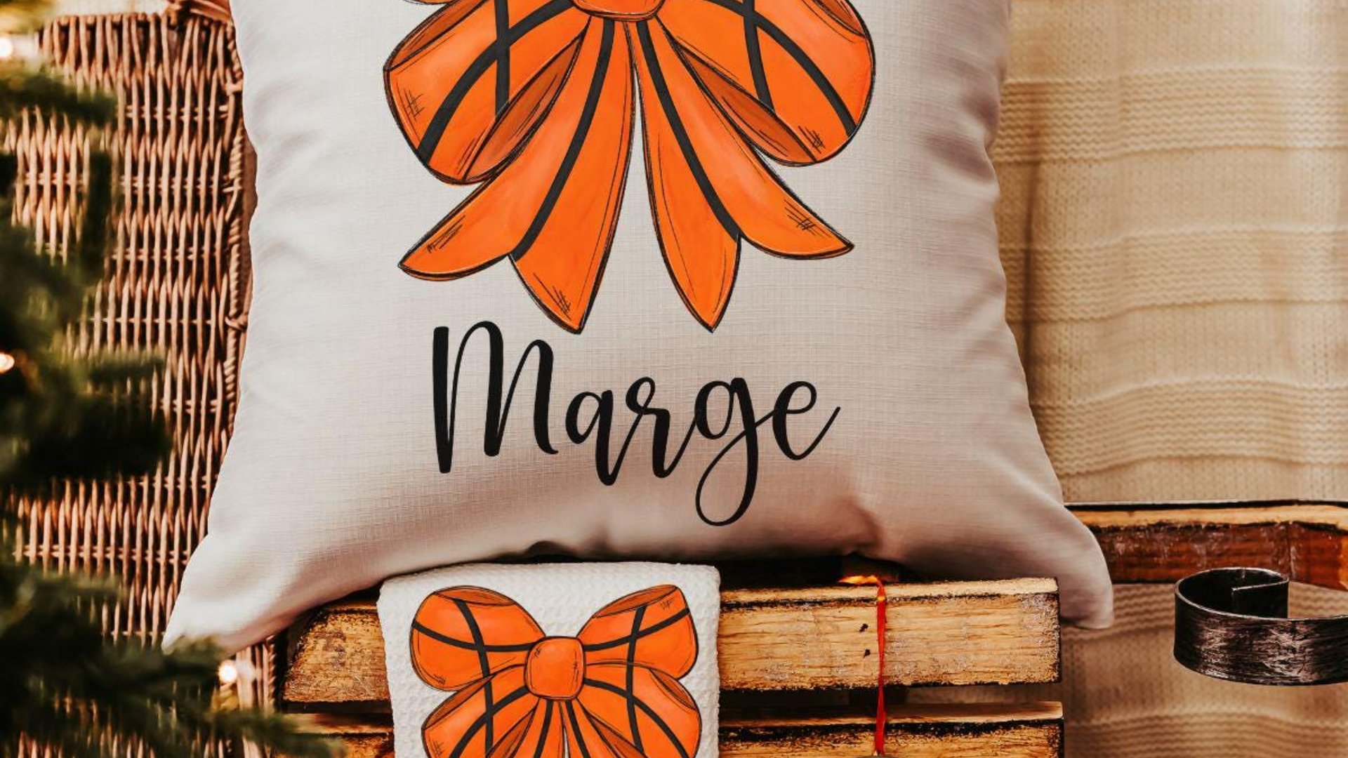 personalized girly basketball throw pillow for bed cute basketball gifts for girls, basketball coquette room decor, basketball kitchen towel