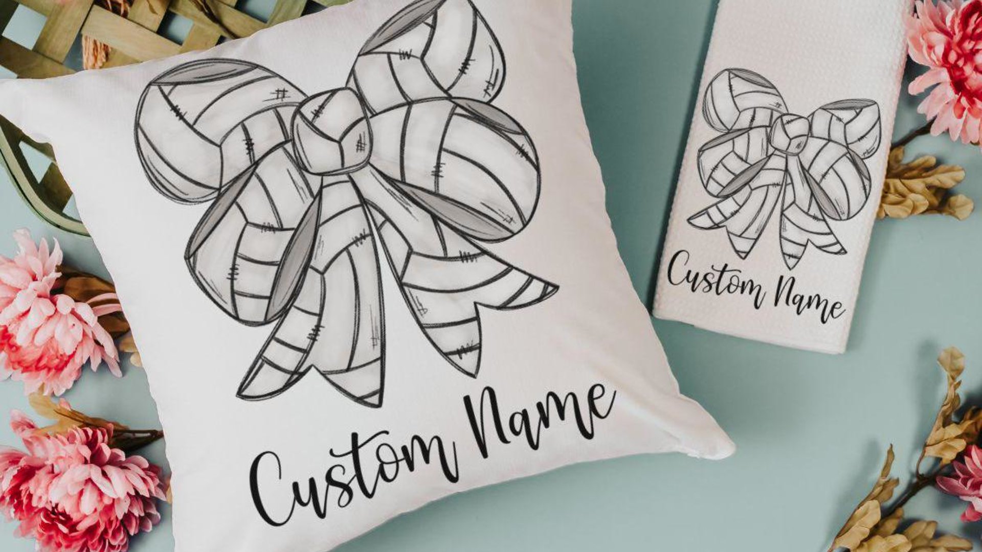 personalized volleyball coquette kitchen towels with name, cute volleyball gifts for team, rally towels, volleyball senior night gifts for