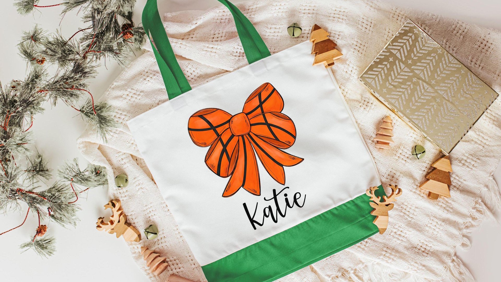 personalized girly basketball tote bag for books, cute basketball senior gifts for girls, unique gifts for teenage girls, game day tote