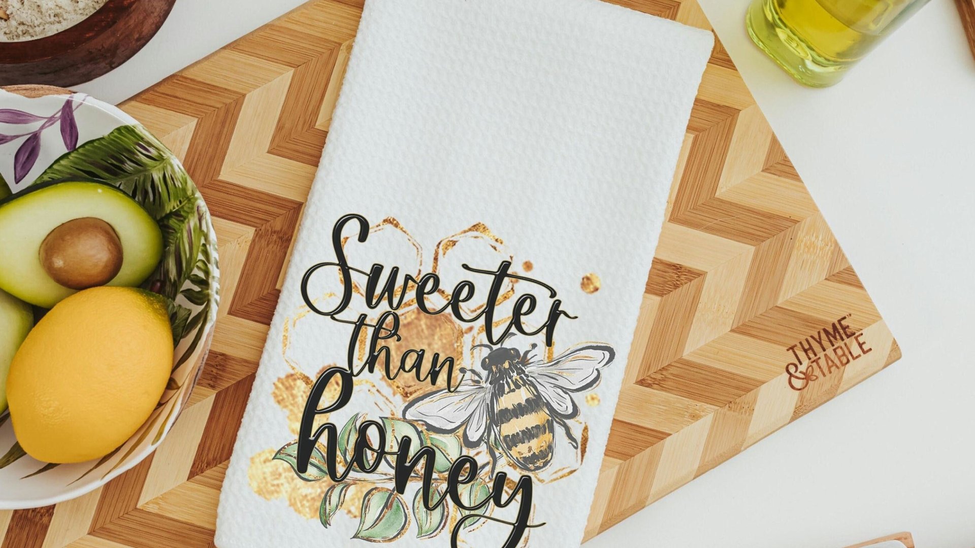 sweeter than honey cute kitchen towels for moms, beekeeper gift, bumble bee kitchen decor, honey bee gifts for women, spring decor for home
