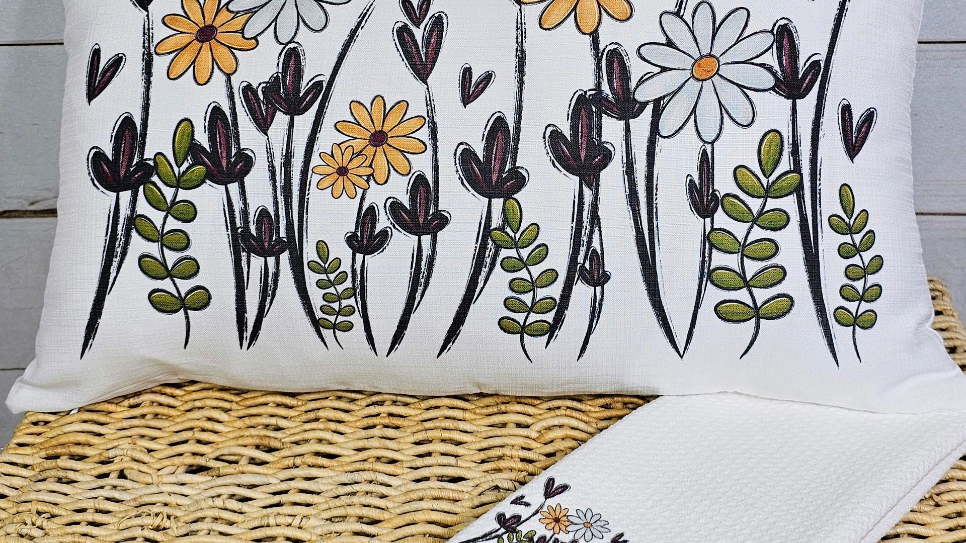 wildflower throw pillow for sofa, plant mom gift, Christmas gifts for gardeners, wildflower nursery decor, rocking chair pillow, lumbar