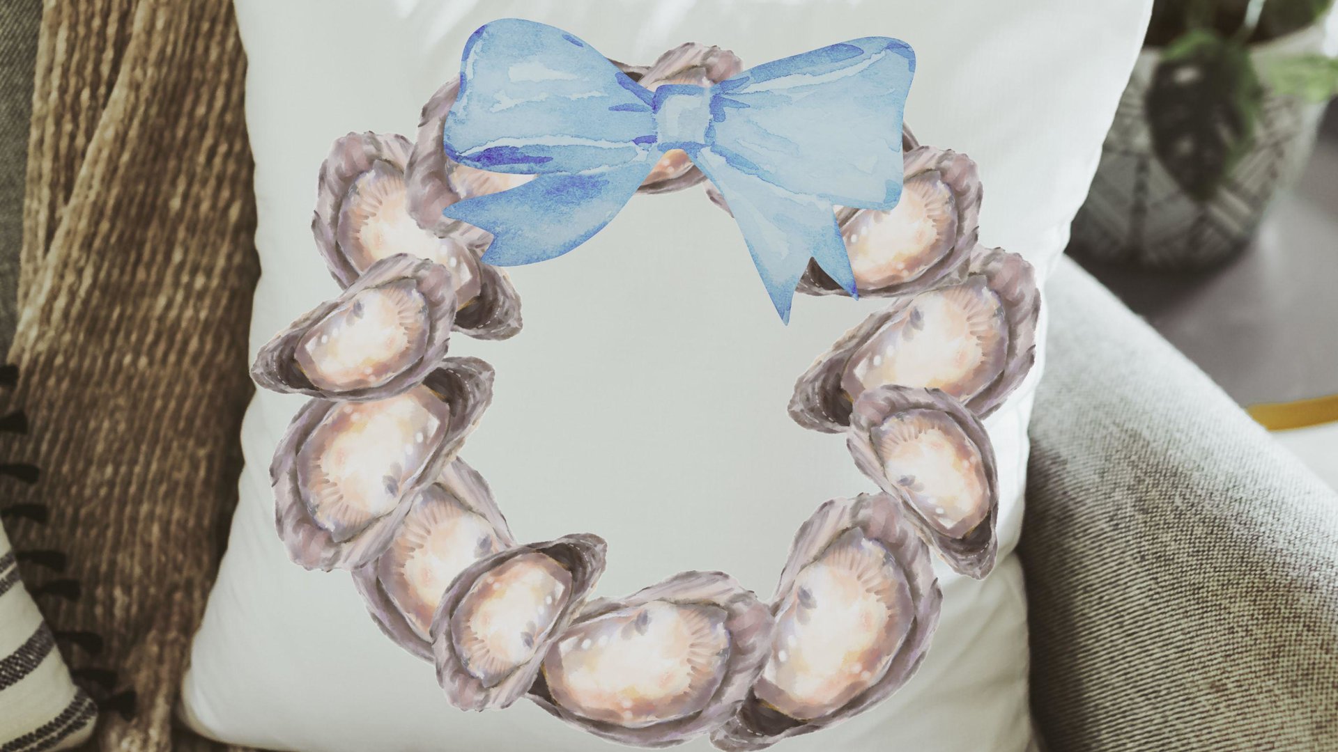 beach coquette hand towels for bathroom, oyster shell decor, Cape Cod hostess gifts for women, coastal cottage kitchen towels for mom, best