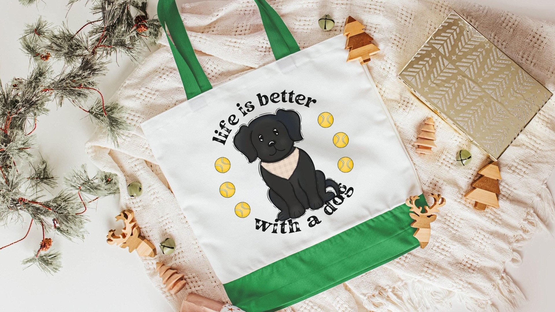 life is better with a dog labrador retriever tote bags for dog lovers Mothers day gifts for dog mom, black labrador mom gift, cute dog gifts