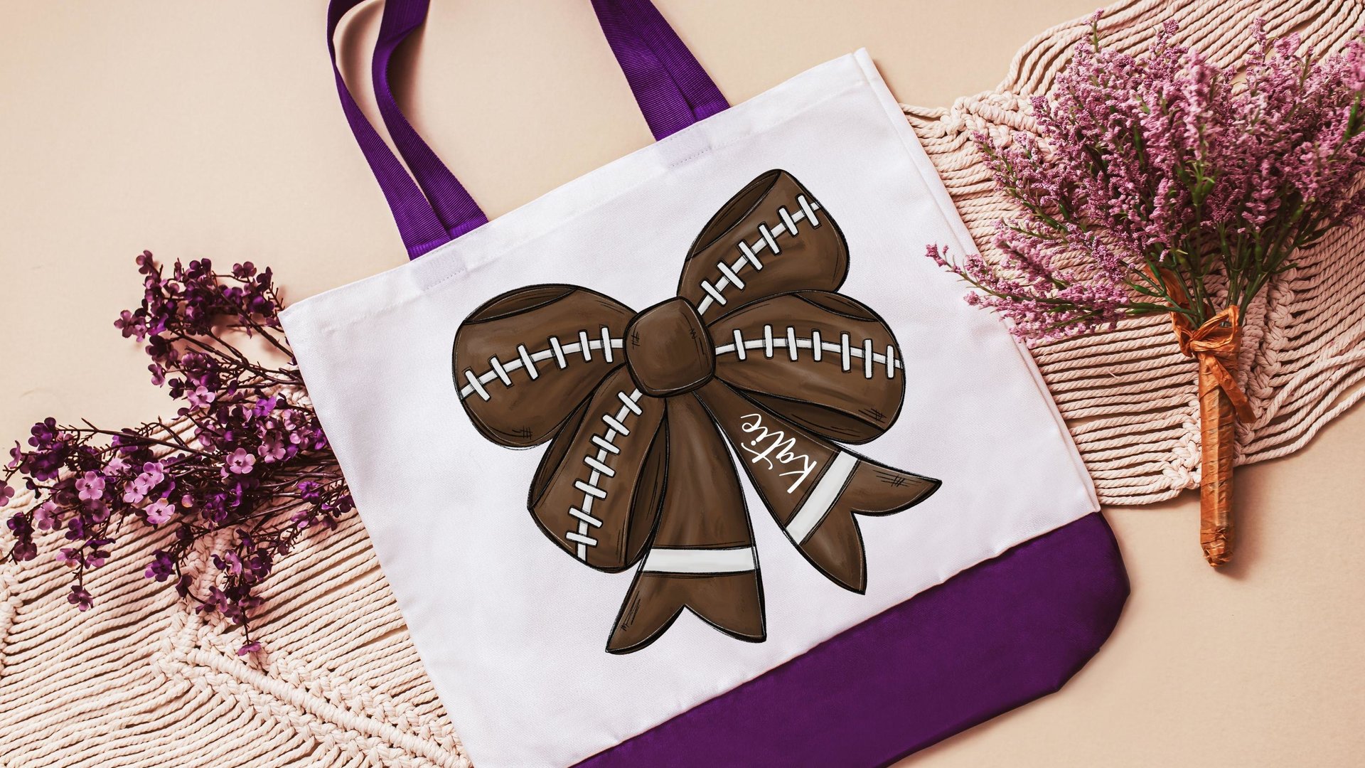 personalized football coquette tote bag for school, cute football cheerleader graduation gift for girls, football mom gifts from son, flag