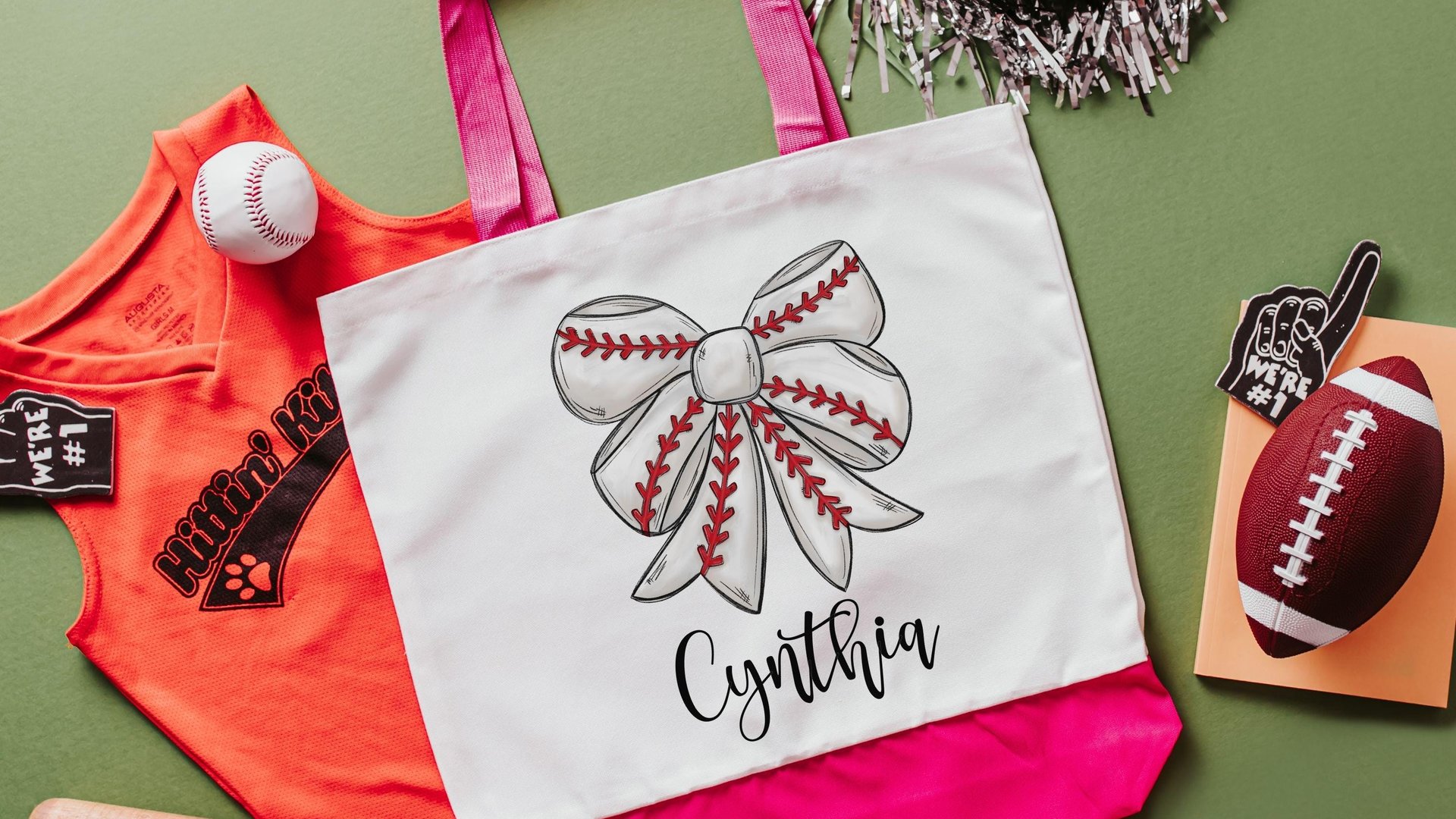 personalized baseball coquette tote bag best seller, baseball mom gifts, cute baseball tote bag with name, baseball girlfriend gear, senior