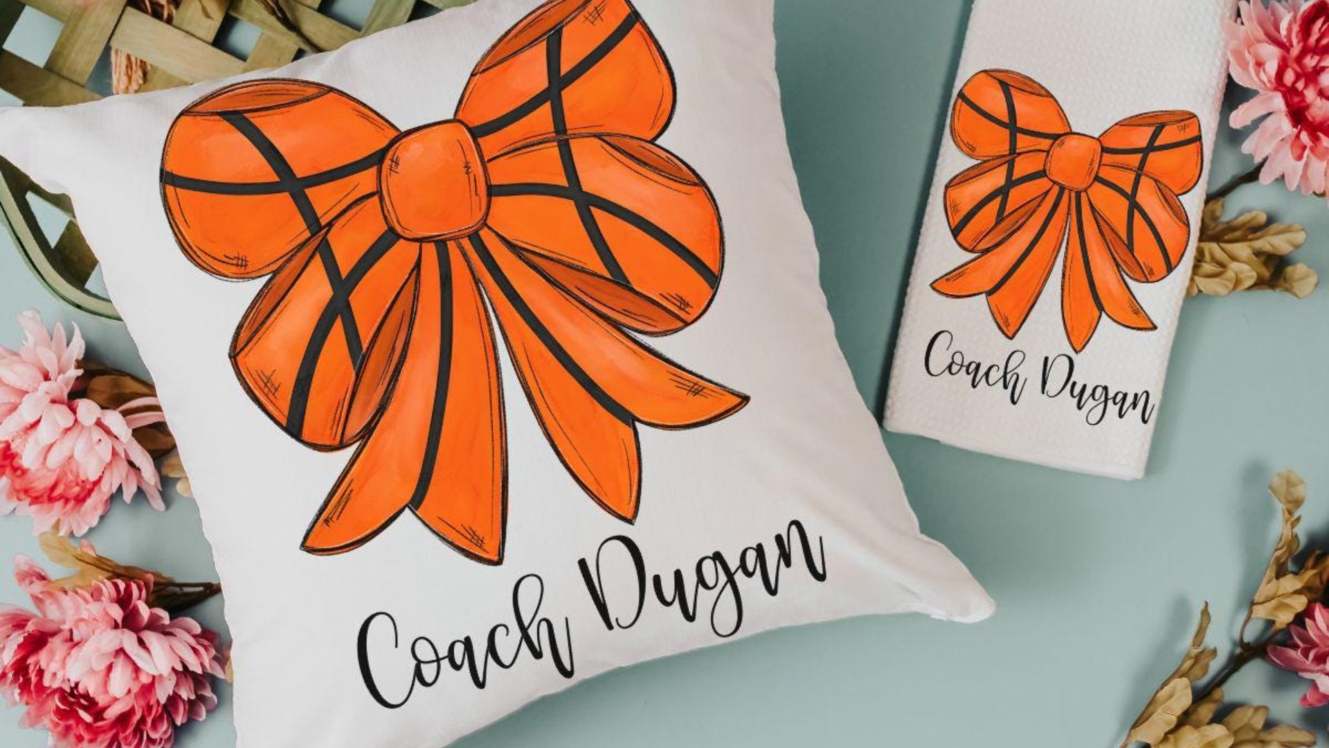 personalized basketball coquette throw pillows for dorm, cute basketball senior night gifts for girls, rally towel with name, basketball car