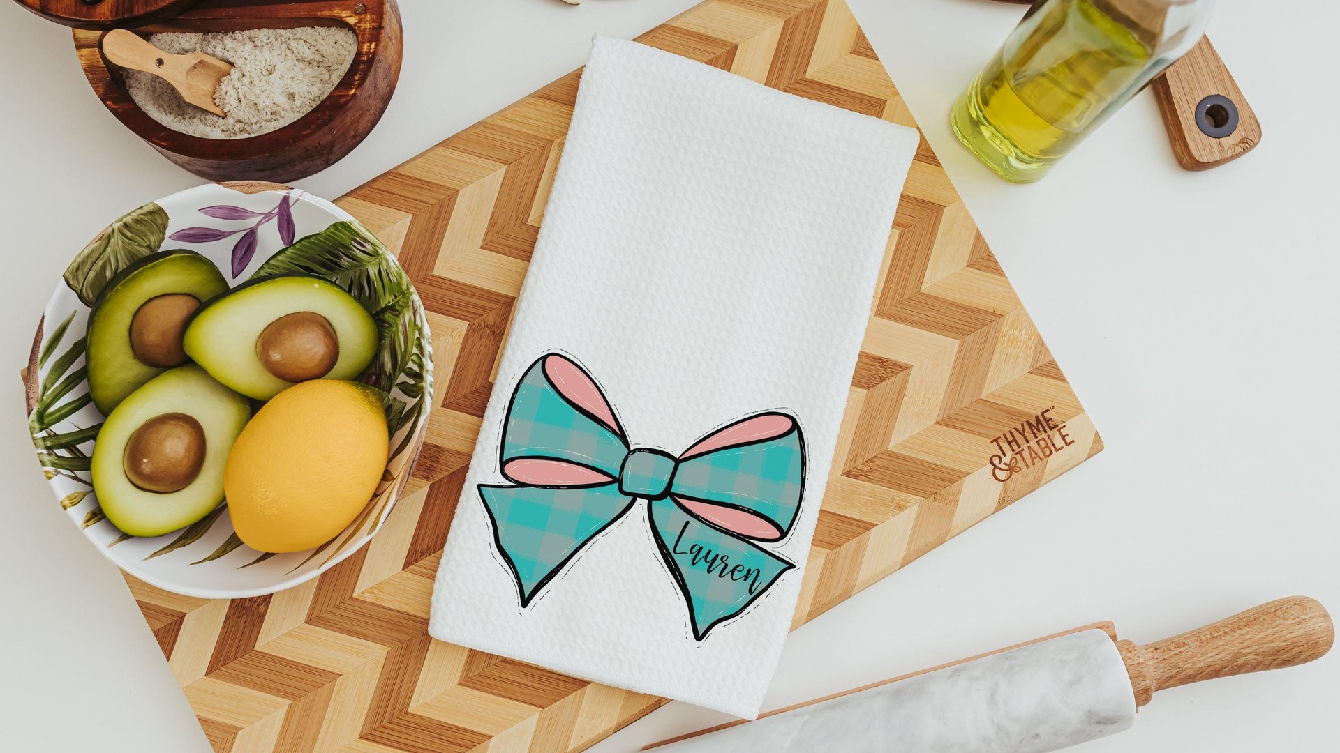 just a little moody cute cow kitchen towels with name, funny cow gifts for cow lovers, personalized turquoise bow hand towels for bathroom