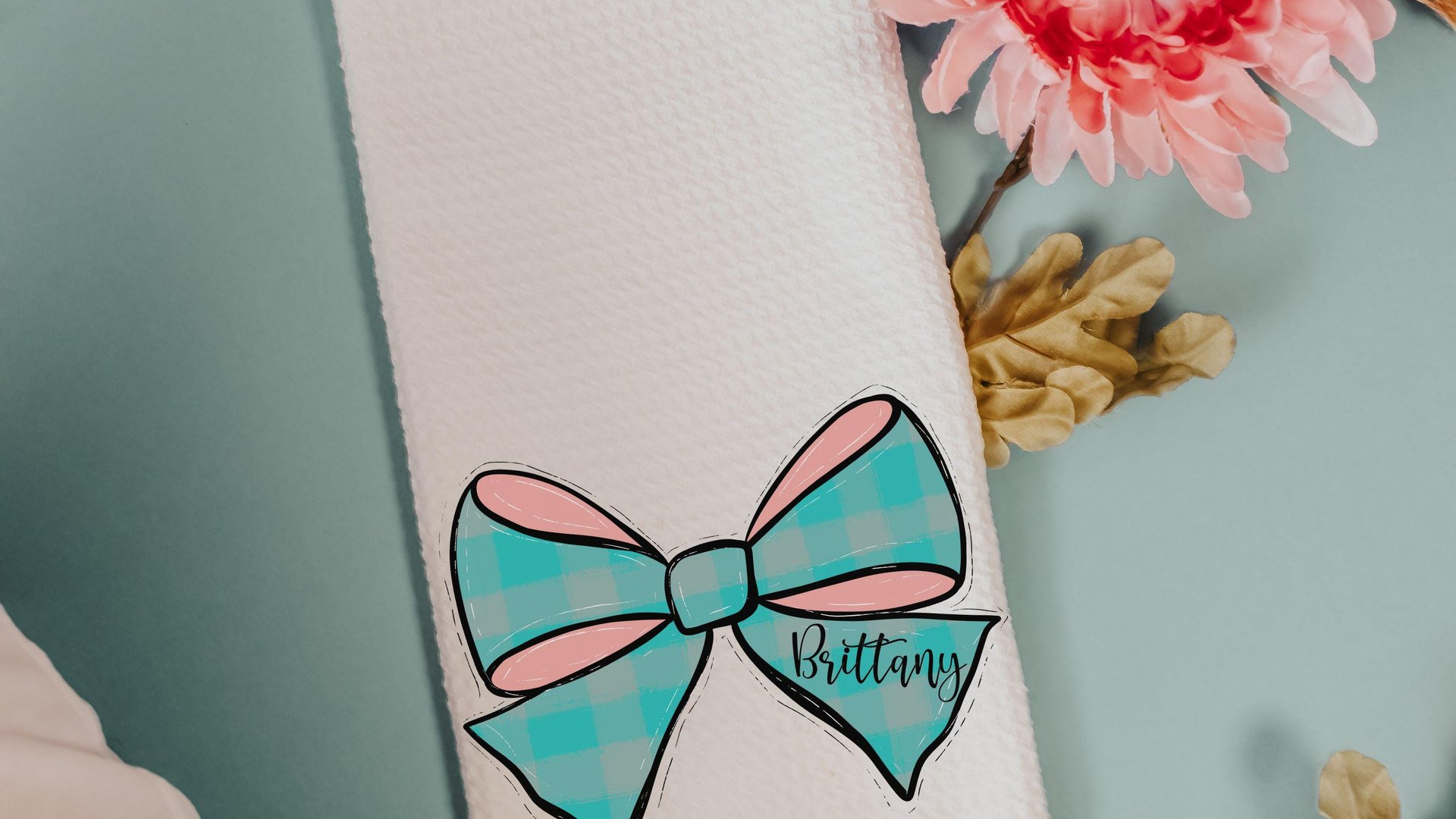 just a little moody cute cow kitchen towels with name, funny cow gifts for cow lovers, personalized turquoise bow hand towels for bathroom