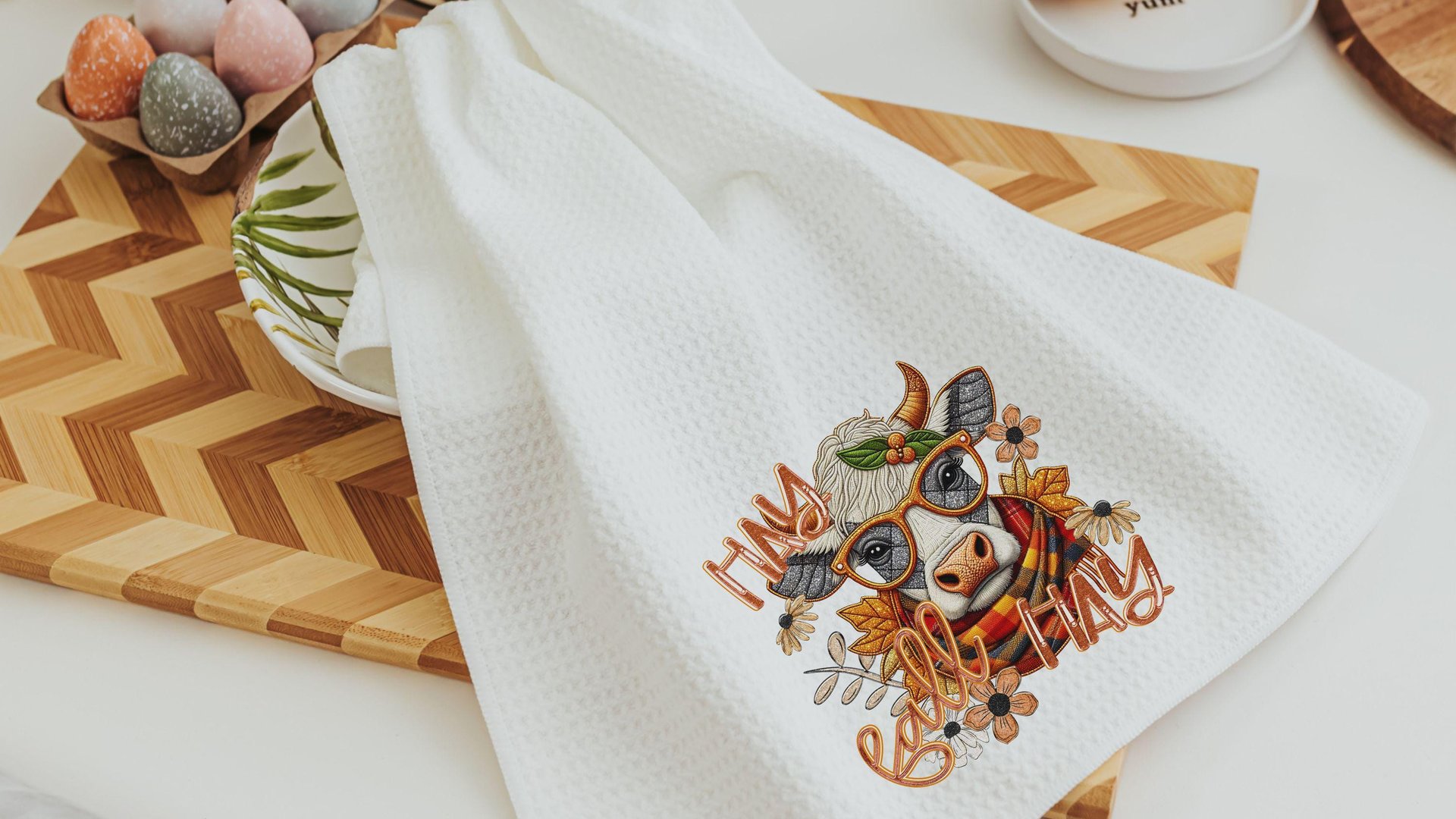 hay fall highland cow throw pillows for couch, cute cow gifts for cow lovers, funny Christmas gifts for coworkers, fall kitchen towels