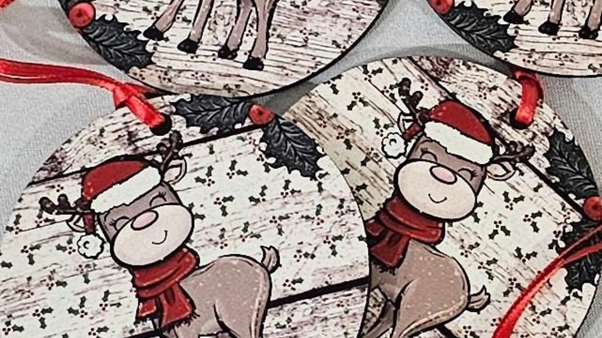 reindeer Christmas ornaments handmade, farmhouse Christmas tree ornaments wood, ornament exchange gift, stocking tags for kids, woodland