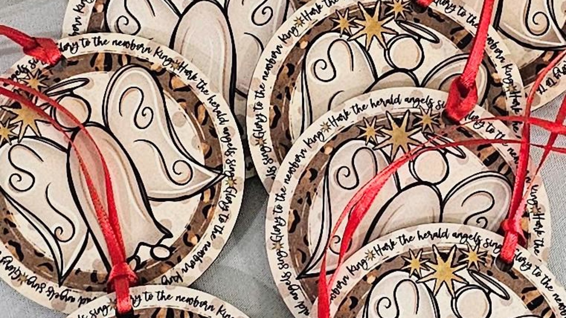 hark the herald angels sing hymn ornament wood, religious Christmas ornaments for grandma, Christian Christmas gift set for Mom, stocking