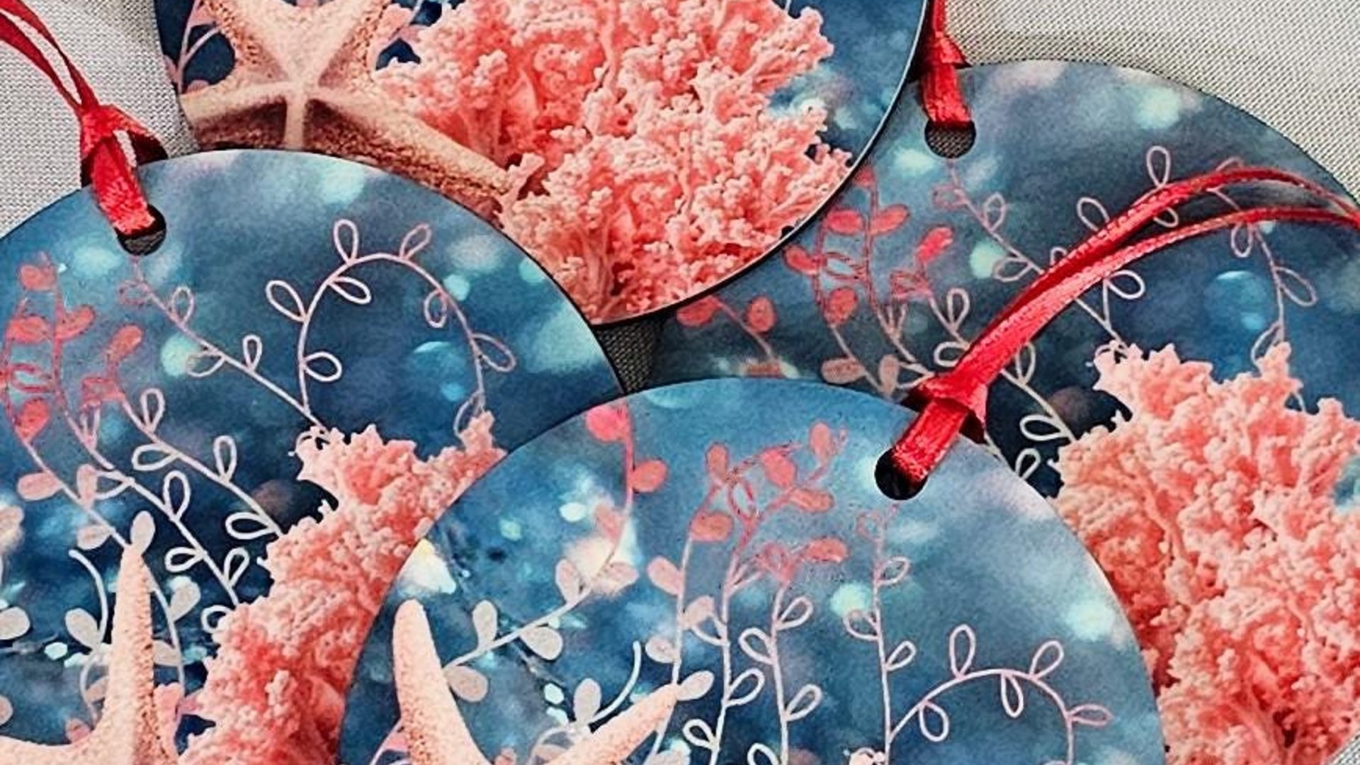 coastal Christmas ornaments for granddaughter, coral reef ornaments for girls, beach house hostess gift for women, housewarming gift set for